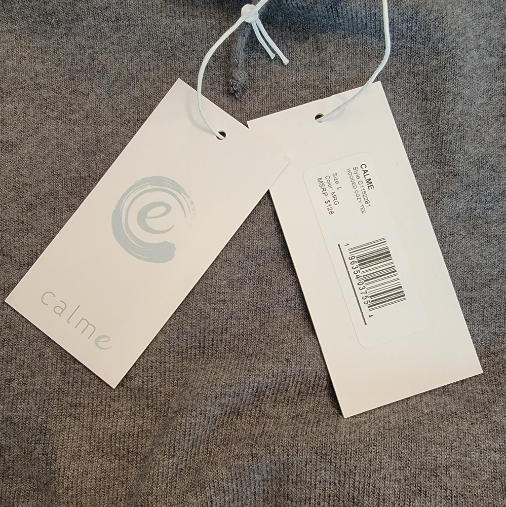 🔖👉🎉NWT🎉👉Johnny Was Calme Hooded Cozy Tee Gray Boxy Cropped T Shirt - Picture 5 of 9